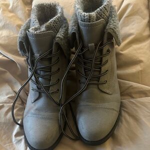 Cliffs by WHITE MOUNTAIN Gray Lace-Up Knit-Cuff Ankle Boots